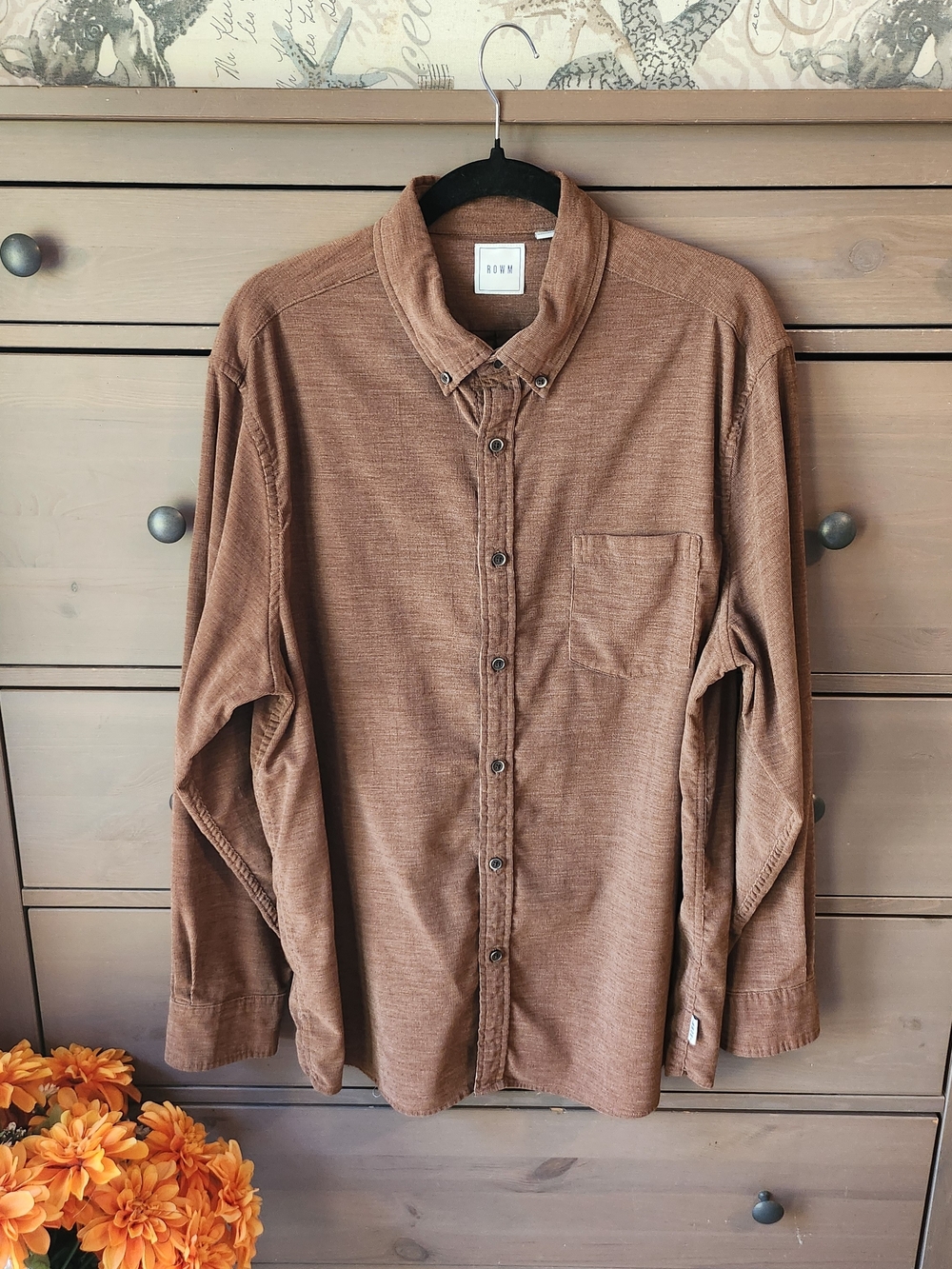 ROWM Brown Micro Corduroy Brown Button Down Shirt XL